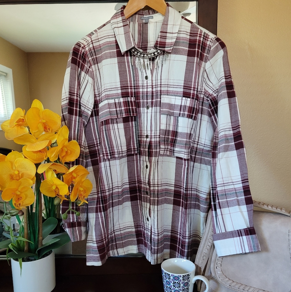 Burgundy Plaid Button Down Flannel